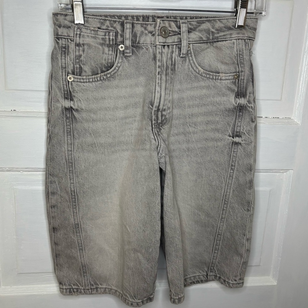 Zara Washed Gray Mid-Length Denim Shorts
